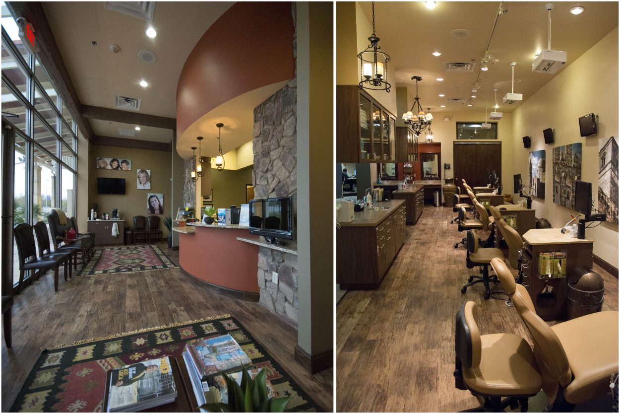 STO- Waiting room and treatment space with hill country-inspired design and wood flooring at South Texas Orthodontics.