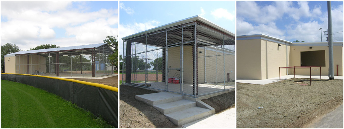 Renovated Bandera ISD softball complex with new dugouts, batting cage, and support facility.